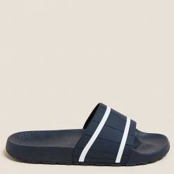 Cheapest 💯 M&S Collection Men's Slippers Stripe Slip-On Pool Sliders 🛒