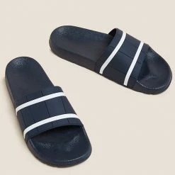 Cheapest 💯 M&S Collection Men's Slippers Stripe Slip-On Pool Sliders 🛒 -Men's Holiday Clothes Sales SD 03 T03 2129 F4 X EC 2