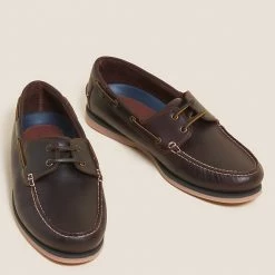 Budget ⌛ M&S Collection Men's Casual 👞 Shoes Wide Fit Leather Boat 👞 Shoes 🎉 -Men's Holiday Clothes Sales SD 03 T03 2196W N0 X EC 2