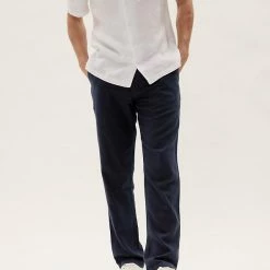 Cheapest 🥰 M&S Collection Men's Trousers Regular Fit Linen Trousers ❤️ -Men's Holiday Clothes Sales SD 03 T17 5359M F0 X EC 1