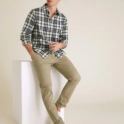 Flash Sale 🌟 M&S Collection Men's Trousers Slim Fit Stretch Chinos 🧨 -Men's Holiday Clothes Sales SD 03 T17 6601S SS X EC 0
