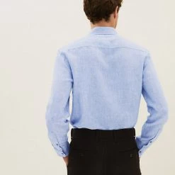 Flash Sale 😀 M&S Collection Casual 👚 Shirts Pure Linen 👚 Shirt 👍 -Men's Holiday Clothes Sales SD 03 T25 2061M E1 X EC 2
