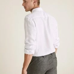 Flash Sale 😀 M&S Collection Casual 👚 Shirts Pure Linen 👚 Shirt 👍 -Men's Holiday Clothes Sales SD 03 T25 2061M Z0 X EC 2