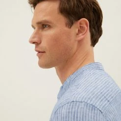 Coupon 🥰 M&S Collection Casual 👕 Shirts Pure Linen Grandad Collar 👕 Shirt 🎉 -Men's Holiday Clothes Sales SD 03 T25 2202M E1 X EC 1