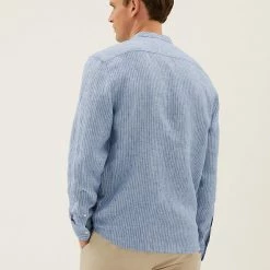 Coupon 🥰 M&S Collection Casual 👕 Shirts Pure Linen Grandad Collar 👕 Shirt 🎉 -Men's Holiday Clothes Sales SD 03 T25 2202M E1 X EC 2