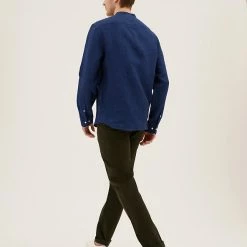 Coupon 🥰 M&S Collection Casual 👕 Shirts Pure Linen Grandad Collar 👕 Shirt 🎉 -Men's Holiday Clothes Sales SD 03 T25 2202M QP X EC 3