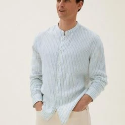 Coupon 🥰 M&S Collection Casual 👕 Shirts Pure Linen Grandad Collar 👕 Shirt 🎉 -Men's Holiday Clothes Sales SD 03 T25 2202M XH X EC 0