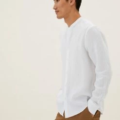 Coupon 🥰 M&S Collection Casual 👕 Shirts Pure Linen Grandad Collar 👕 Shirt 🎉