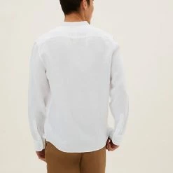 Coupon 🥰 M&S Collection Casual 👕 Shirts Pure Linen Grandad Collar 👕 Shirt 🎉 -Men's Holiday Clothes Sales SD 03 T25 2202M Z0 X EC 2