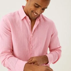 Outlet 👍 M&S Collection Casual 👚 Shirts Pure Linen 👚 Shirt 🔥 -Men's Holiday Clothes Sales SD 03 T25 2204M A5 X EC 2