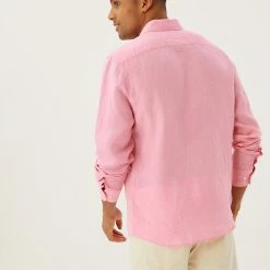 Outlet 👍 M&S Collection Casual 👚 Shirts Pure Linen 👚 Shirt 🔥 -Men's Holiday Clothes Sales SD 03 T25 2204M A5 X EC 3