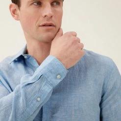 Outlet 👍 M&S Collection Casual 👚 Shirts Pure Linen 👚 Shirt 🔥 -Men's Holiday Clothes Sales SD 03 T25 2204M E1 X EC 1