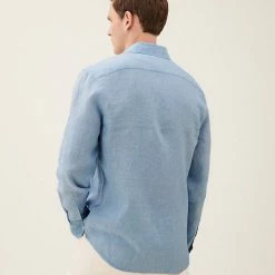 Outlet 👍 M&S Collection Casual 👚 Shirts Pure Linen 👚 Shirt 🔥 -Men's Holiday Clothes Sales SD 03 T25 2204M E1 X EC 2