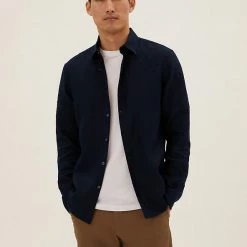 Outlet 👍 M&S Collection Casual 👚 Shirts Pure Linen 👚 Shirt 🔥 -Men's Holiday Clothes Sales SD 03 T25 2204M F0 X EC 0