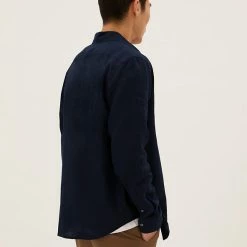 Outlet 👍 M&S Collection Casual 👚 Shirts Pure Linen 👚 Shirt 🔥 -Men's Holiday Clothes Sales SD 03 T25 2204M F0 X EC 2