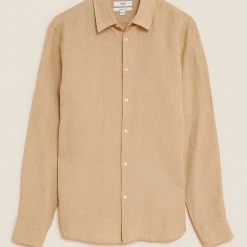Outlet 👍 M&S Collection Casual 👚 Shirts Pure Linen 👚 Shirt 🔥 -Men's Holiday Clothes Sales SD 03 T25 2204M GA X EC 90