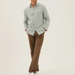 Outlet 👍 M&S Collection Casual 👚 Shirts Pure Linen 👚 Shirt 🔥 -Men's Holiday Clothes Sales SD 03 T25 2204M J1 X EC 0