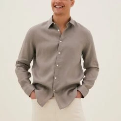 Outlet 👍 M&S Collection Casual 👚 Shirts Pure Linen 👚 Shirt 🔥 -Men's Holiday Clothes Sales SD 03 T25 2204M N1 X EC 0