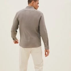 Outlet 👍 M&S Collection Casual 👚 Shirts Pure Linen 👚 Shirt 🔥 -Men's Holiday Clothes Sales SD 03 T25 2204M N1 X EC 2