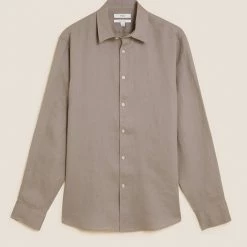 Outlet 👍 M&S Collection Casual 👚 Shirts Pure Linen 👚 Shirt 🔥 -Men's Holiday Clothes Sales SD 03 T25 2204M N1 X EC 90