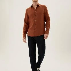 Outlet 👍 M&S Collection Casual 👚 Shirts Pure Linen 👚 Shirt 🔥 -Men's Holiday Clothes Sales SD 03 T25 2204M N3 X EC 1