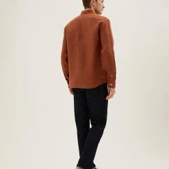 Outlet 👍 M&S Collection Casual 👚 Shirts Pure Linen 👚 Shirt 🔥 -Men's Holiday Clothes Sales SD 03 T25 2204M N3 X EC 3