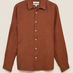 Outlet 👍 M&S Collection Casual 👚 Shirts Pure Linen 👚 Shirt 🔥 -Men's Holiday Clothes Sales SD 03 T25 2204M N3 X EC 90