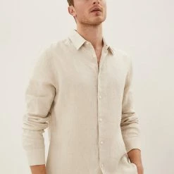 Outlet 👍 M&S Collection Casual 👚 Shirts Pure Linen 👚 Shirt 🔥 -Men's Holiday Clothes Sales SD 03 T25 2204M SS X EC 0