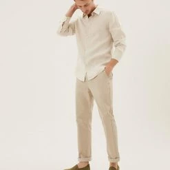 Outlet 👍 M&S Collection Casual 👚 Shirts Pure Linen 👚 Shirt 🔥 -Men's Holiday Clothes Sales SD 03 T25 2204M SS X EC 1