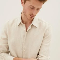 Outlet 👍 M&S Collection Casual 👚 Shirts Pure Linen 👚 Shirt 🔥 -Men's Holiday Clothes Sales SD 03 T25 2204M SS X EC 3