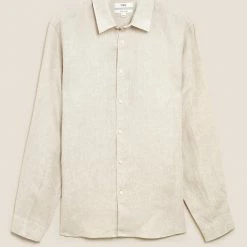 Outlet 👍 M&S Collection Casual 👚 Shirts Pure Linen 👚 Shirt 🔥 -Men's Holiday Clothes Sales SD 03 T25 2204M SS X EC 90