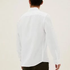 Outlet 👍 M&S Collection Casual 👚 Shirts Pure Linen 👚 Shirt 🔥 -Men's Holiday Clothes Sales SD 03 T25 2204M Z0 X EC 2