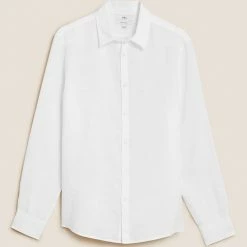 Outlet 👍 M&S Collection Casual 👚 Shirts Pure Linen 👚 Shirt 🔥 -Men's Holiday Clothes Sales SD 03 T25 2204M Z0 X EC 90