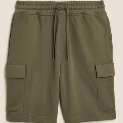 Best Sale 🎉 M&S Collection Men's Shorts Pure Cotton Jersey Cargo Shorts 👏 -Men's Holiday Clothes Sales SD 03 T28 1628M TY X EC 0
