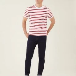 Outlet 😀 M&S Collection Men's T-shirts Pure Cotton Striped Heavy Weight T-Shirt 🎉 -Men's Holiday Clothes Sales SD 03 T28 1985M B0 X EC 1