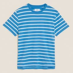 Outlet 😀 M&S Collection Men's T-shirts Pure Cotton Striped Heavy Weight T-Shirt 🎉 -Men's Holiday Clothes Sales SD 03 T28 1985M OT X EC 90