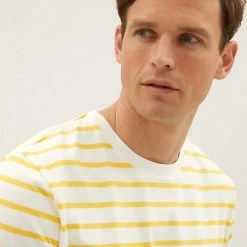 Outlet 😀 M&S Collection Men's T-shirts Pure Cotton Striped Heavy Weight T-Shirt 🎉 -Men's Holiday Clothes Sales SD 03 T28 1985M S3 X EC 0