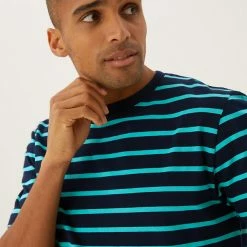 Outlet 😀 M&S Collection Men's T-shirts Pure Cotton Striped Heavy Weight T-Shirt 🎉 -Men's Holiday Clothes Sales SD 03 T28 1985M XS X EC 1