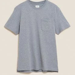 Coupon 😀 M&S Collection Men's T-shirts Pure Cotton Heavy Weight T-Shirt ✨ -Men's Holiday Clothes Sales SD 03 T28 1995M UT X EC 90