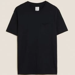 Coupon 😀 M&S Collection Men's T-shirts Pure Cotton Heavy Weight T-Shirt ✨ -Men's Holiday Clothes Sales SD 03 T28 1995M Y0 X EC 90