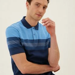 Flash Sale 🧨 M&S Collection Men's Polo 👚 Shirts Pure Cotton Striped Polo 👚 Shirt 🧨