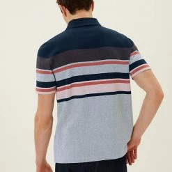 Cheap 🤩 M&S Collection Men's Polo 👚 Shirts Pure Cotton Double Knit Striped Polo 👚 Shirt 👍 -Men's Holiday Clothes Sales SD 03 T28 3299M P0 X EC 2