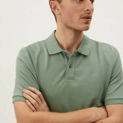 Buy 🥰 M&S Collection Men's Polo 👚 Shirts Slim Fit Pure Cotton Pique Polo 👚 Shirt ⭐ -Men's Holiday Clothes Sales SD 03 T28 5032S J1 X EC 0
