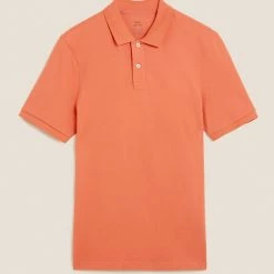 Buy 🥰 M&S Collection Men's Polo 👚 Shirts Slim Fit Pure Cotton Pique Polo 👚 Shirt ⭐ -Men's Holiday Clothes Sales SD 03 T28 5032S P0 X EC 90