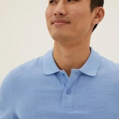 Buy 🥰 M&S Collection Men's Polo 👚 Shirts Slim Fit Pure Cotton Pique Polo 👚 Shirt ⭐ -Men's Holiday Clothes Sales SD 03 T28 5032S QE X EC 1