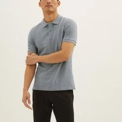 Buy 🥰 M&S Collection Men's Polo 👚 Shirts Slim Fit Pure Cotton Pique Polo 👚 Shirt ⭐ -Men's Holiday Clothes Sales SD 03 T28 5032S T0 X EC 0