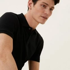 Buy 🥰 M&S Collection Men's Polo 👚 Shirts Slim Fit Pure Cotton Pique Polo 👚 Shirt ⭐ -Men's Holiday Clothes Sales SD 03 T28 5032S Y0 X EC 0