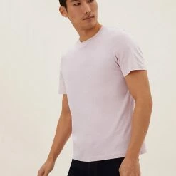 Cheapest 🧨 M&S Collection Men's T-shirts Pure Cotton Crew Neck T-Shirt 🎁 -Men's Holiday Clothes Sales SD 03 T28 5311M GW X EC 0