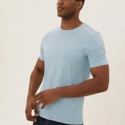 Cheapest 🧨 M&S Collection Men's T-shirts Pure Cotton Crew Neck T-Shirt 🎁 -Men's Holiday Clothes Sales SD 03 T28 5311M QE X EC 0