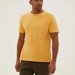 Cheapest 🧨 M&S Collection Men's T-shirts Pure Cotton Crew Neck T-Shirt 🎁 -Men's Holiday Clothes Sales SD 03 T28 5311M S3 X EC 0